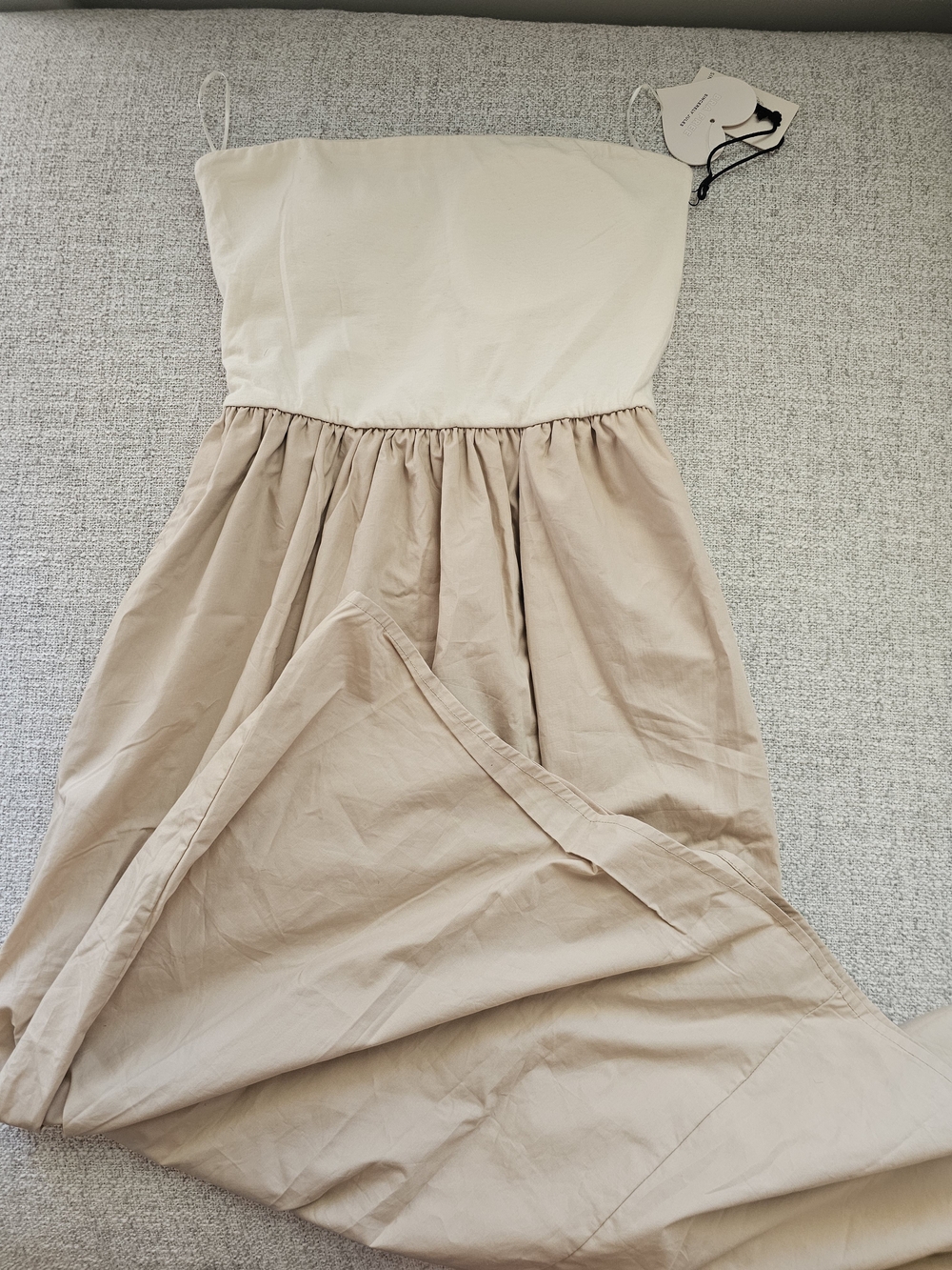 Strapless Two-Tone Maxi Dress in Cream and Beige
